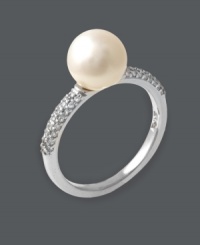Timeless style in sweet, polished pearl. This elegant design by Effy Collection highlights a cultured freshwater pearl (9-1/2 mm) in a simple band decorated with sparkling round-cut diamond (1/5 ct. t.w.). Set in 14k white gold. Timeless style in sweet, polished pearl. This elegant design by Effy Collection highlights a cultured freshwater pearl (9-1/2 mm) in a simple band decorated with sparkling round-cut diamond (1/5 ct. t.w.). Set in 14k white gold.