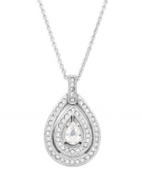 A subtle drop of shimmer. Eliot Danori's elegant style features an intricate teardrop-shaped cubic zirconia surrounded by two rows of round-cut crystals (1/3 ct. t.w.). Set in silver tone mixed metal. Approximate length: 16 inches + 2-inch extender. Approximate drop: 1 inch.