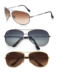 Updated aviator wrap style with metal frame. Available in gunmetal with brown lens, silver with grey fade lens or gold with brown lens. 100% UV protective Imported Updated aviator wrap style with metal frame. Available in gunmetal with brown lens, silver with grey fade lens or gold with brown lens. 100% UV protective Imported