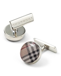 Round beat check cufflinks with brass clasp closure. Signature stamped at back. Round beat check cufflinks with brass clasp closure. Signature stamped at back.