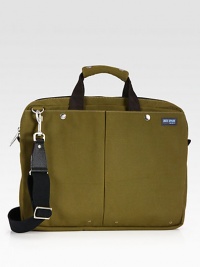 Inspired by a vintage pilot's bag, this brief has two exterior patch pockets that can both fit tablet computers. Interior functionality includes key fob, laptop sleeve, zip pocket and pen pockets.Zip closureDouble top handlesAdjustable, removable shoulder strapExterior patch, interior zip pocketsNylon16W x 12H x 2DImported Inspired by a vintage pilot's bag, this brief has two exterior patch pockets that can both fit tablet computers. Interior functionality includes key fob, laptop sleeve, zip pocket and pen pockets.Zip closureDouble top handlesAdjustable, removable shoulder strapExterior patch, interior zip pocketsNylon16W x 12H x 2DImported