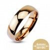 Stainless Steel 6mm Wide Glossy Mirror Polished Rose Gold IP Dome Band Ring; Comes With Free Gift Box