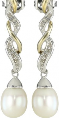 S&G Sterling Silver and 14k Yellow Gold Freshwater Cultured Pearl and Diamond Drop Earrings (0.06 cttw, I-J Color, I3 Clarity) S&G Sterling Silver and 14k Yellow Gold Freshwater Cultured Pearl and Diamond Drop Earrings (0.06 cttw, I-J Color, I3 Clarity)