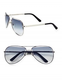 Classic metal aviator frames with lenses in a contrast shape for a subtly unique design. Available in silver with grey gradient lens. 100% UV protectionMade in Italy Classic metal aviator frames with lenses in a contrast shape for a subtly unique design. Available in silver with grey gradient lens. 100% UV protectionMade in Italy