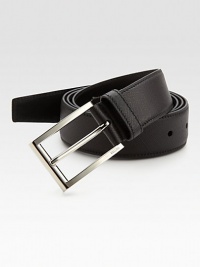 A sophisticated, streamlined accessory, crafted in textured, saffiano leather with silver logo buckle.LeatherAbout 1¼ wideMade in Italy A sophisticated, streamlined accessory, crafted in textured, saffiano leather with silver logo buckle.LeatherAbout 1¼ wideMade in Italy