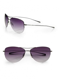 A sleek and unique design with a free-floating bottom rim. Available in black chrome with grey gradient lens. Hypo-allergenic, lightweight titaniumFlexible temples100% UV protectionImported A sleek and unique design with a free-floating bottom rim. Available in black chrome with grey gradient lens. Hypo-allergenic, lightweight titaniumFlexible temples100% UV protectionImported
