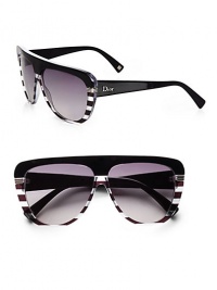 This glamorous oversized style is banded with chic horizontal stripes. Available in black striped frames with grey gradient lenses.Logo temples100% UV protectionMade in Italy This glamorous oversized style is banded with chic horizontal stripes. Available in black striped frames with grey gradient lenses.Logo temples100% UV protectionMade in Italy