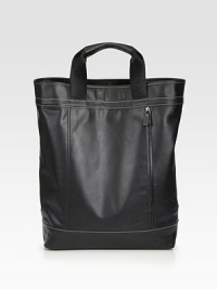 A remarkable shape, durable enough to hold all of your essentials in a sleek leather design with contrast stitching.Top handlesExterior, interior zip pocketsFully linedLeather13W x 17H x 1DImported