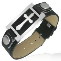 Black Leather Stainless Steel Belt Buckle Medieval Cross Mens Bracelet Black Leather Stainless Steel Belt Buckle Medieval Cross Mens Bracelet