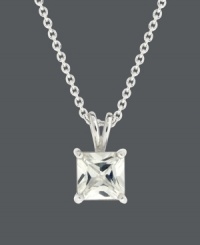 Shine bright in style by B. Brilliant. A versatile, princess-cut cubic zirconia (1 ct. t.w.) makes a subtle statement against a sterling silver chain and setting. Approximate length: 18 inches. Approximate drop: 1/2 inch. Shine bright in style by B. Brilliant. A versatile, princess-cut cubic zirconia (1 ct. t.w.) makes a subtle statement against a sterling silver chain and setting. Approximate length: 18 inches. Approximate drop: 1/2 inch.