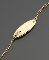 A glittering diamond accent gives this classic ID-style bracelet a touch of sparkle, perfect for the newest addition to your life. Set in 14k gold. Measures 5-1/2 inches. A glittering diamond accent gives this classic ID-style bracelet a touch of sparkle, perfect for the newest addition to your life. Set in 14k gold. Measures 5-1/2 inches.