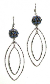 Second Glance Designs Sterling Silver Double Marquise Hammered Hoop Dangle Earrings with Swarovski Crystal Filigree Balls Second Glance Designs Sterling Silver Double Marquise Hammered Hoop Dangle Earrings with Swarovski Crystal Filigree Balls