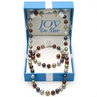 7-8mm Bright Multicolor Freshwater Pearl Wire-Wrapped Necklace, Bracelet, and Frenchwire Earring Set in Sterling Silver in Gift Box 7-8mm Bright Multicolor Freshwater Pearl Wire-Wrapped Necklace, Bracelet, and Frenchwire Earring Set in Sterling Silver in Gift Box