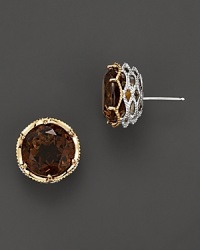 Sterling silver and 18K yellow gold frame faceted cognac quartz rounds. By Tacori. Sterling silver and 18K yellow gold frame faceted cognac quartz rounds. By Tacori.