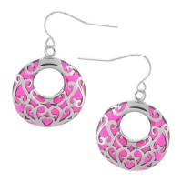 Inox Womens Fushia Pink Ornate Design Resin Stainless 316L Steel Earrings Inox Womens Fushia Pink Ornate Design Resin Stainless 316L Steel Earrings