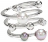 Majorica 4mm Multi-Pearls with Cubic Zirconia on Endless Sterling Silver or 18K Gold Vermeil Ring, Size 7