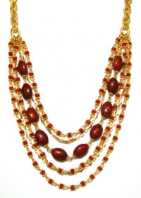 Rachel Reinhardt Caroline 14k Gold Plated Six Strand Necklace with Red Turquoise Beads and Dagger Chain Rachel Reinhardt Caroline 14k Gold Plated Six Strand Necklace with Red Turquoise Beads and Dagger Chain