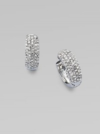 Dazzle in these petite huggie hoops accented with sparkling rhinestones. Brass and sterling silverGlass stonesLength, about ½Hinge-and-post backImported Dazzle in these petite huggie hoops accented with sparkling rhinestones. Brass and sterling silverGlass stonesLength, about ½Hinge-and-post backImported