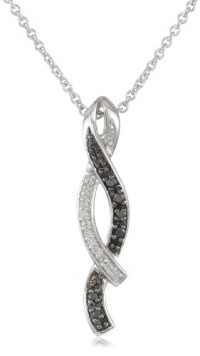 Sterling Silver Black and White Diamond Accent Twist Pendant Necklace (I-J Color, I2-I3 Clarity), 18 Sterling Silver Black and White Diamond Accent Twist Pendant Necklace (I-J Color, I2-I3 Clarity), 18