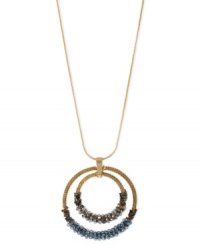 Expand your inner circle with an outer one, too. This double pendant from Kenneth Cole New York is crafted from gold-tone mixed metal and adorned with silver-colored and blue faceted beads for a pop of color. Approximate length: 32 inches + 3-inch extender. Approximate drop: 2-3/4 inches. Expand your inner circle with an outer one, too. This double pendant from Kenneth Cole New York is crafted from gold-tone mixed metal and adorned with silver-colored and blue faceted beads for a pop of color. Approximate length: 32 inches + 3-inch extender. Approximate drop: 2-3/4 inches.
