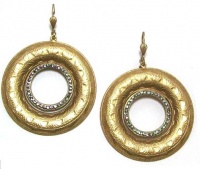 Catherine Popesco 14K Gold Plated Embossed Design Open Circle Dangle Earrings with Black Diamond Swarovski Crystals Catherine Popesco 14K Gold Plated Embossed Design Open Circle Dangle Earrings with Black Diamond Swarovski Crystals