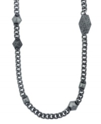 The shape of things to come. Vince Camuto's station necklace takes a trendy turn with unique geometric detailing. Crafted in hematite tone mixed metal, it's embellished with clear crystal accents. Approximate length: 30 inches. The shape of things to come. Vince Camuto's station necklace takes a trendy turn with unique geometric detailing. Crafted in hematite tone mixed metal, it's embellished with clear crystal accents. Approximate length: 30 inches.