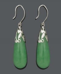 Spruce up your look with chic drops in pure jade (10 mm x 30 mm). Earrings feature a teardrop design with an ornate sterling silver setting. Approximate drop: 2 inches. Spruce up your look with chic drops in pure jade (10 mm x 30 mm). Earrings feature a teardrop design with an ornate sterling silver setting. Approximate drop: 2 inches.