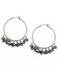 Hoop dreams. This pair of earrings from Kenneth Cole New York, crafted from silver-tone mixed metal, aspires for fashion greatness with navy glass pearls and beads adding style and luster. Item comes packaged in a signature Kenneth Cole New York Gift Box. Approximate drop: 1-3/4 inches. Hoop dreams. This pair of earrings from Kenneth Cole New York, crafted from silver-tone mixed metal, aspires for fashion greatness with navy glass pearls and beads adding style and luster. Item comes packaged in a signature Kenneth Cole New York Gift Box. Approximate drop: 1-3/4 inches.
