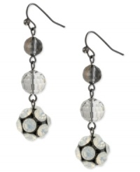 High fashion, in triplicate. This pair of drop earrings from Kenneth Cole New York is crafted from hematite-tone mixed metal with multi-tone faceted beads and fireballs for a dazzling touch. Approximate drop: 2-1/5 inches. High fashion, in triplicate. This pair of drop earrings from Kenneth Cole New York is crafted from hematite-tone mixed metal with multi-tone faceted beads and fireballs for a dazzling touch. Approximate drop: 2-1/5 inches.