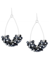 Beauty in bunches. This pair of orbital drop earrings from Kenneth Cole New York is crafted from silver-tone mixed metal with clusters of navy glass shaky beads making for a dynamic grouping. Approximate drop: 2-1/4 inches. Beauty in bunches. This pair of orbital drop earrings from Kenneth Cole New York is crafted from silver-tone mixed metal with clusters of navy glass shaky beads making for a dynamic grouping. Approximate drop: 2-1/4 inches.