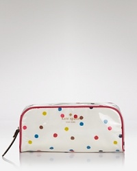 This perennially polished kate spade new york bag gets a dose of the label's playful style, crafted of spot-splashed patent leather. Tuck it into a tote or carry it solo. This perennially polished kate spade new york bag gets a dose of the label's playful style, crafted of spot-splashed patent leather. Tuck it into a tote or carry it solo.