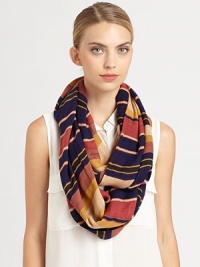 A brilliantly striped, 70's-inspired infinity scarf for style that never ends.Viscose22 X 39 loopHand washImported A brilliantly striped, 70's-inspired infinity scarf for style that never ends.Viscose22 X 39 loopHand washImported