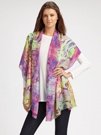 EXCLUSIVELY AT SAKS. A colorful, printed style in a soft cashmere and silk blend. 55% cashmere/45% silkAbout 28 X 80Dry cleanImported EXCLUSIVELY AT SAKS. A colorful, printed style in a soft cashmere and silk blend. 55% cashmere/45% silkAbout 28 X 80Dry cleanImported