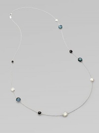 From the Wonderland Collection. A long, elegant sterling silver chain is sprinkled with touches of clear quartz, mother-of-pearl and onyx.Clear quartz, mother-of-pearl, onyx Sterling silver Length, 40 Lobster clasp Imported From the Wonderland Collection. A long, elegant sterling silver chain is sprinkled with touches of clear quartz, mother-of-pearl and onyx.Clear quartz, mother-of-pearl, onyx Sterling silver Length, 40 Lobster clasp Imported