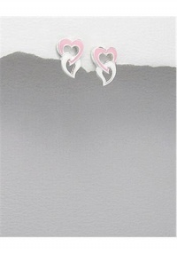 studs decorated with two small love hearts and colored enamel Earrings In 92.5 Sterling Silver studs decorated with two small love hearts and colored enamel Earrings In 92.5 Sterling Silver