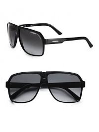 A navigator style with snap detail lends a modern twist, crafted in lightweight plastic. Available in black frames with gray gradient lenses.Acetate100% UV ProtectionImported A navigator style with snap detail lends a modern twist, crafted in lightweight plastic. Available in black frames with gray gradient lenses.Acetate100% UV ProtectionImported