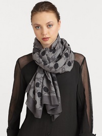 Plenty of polka dots and a solid border make this luxe cashmere and silk-blend scarf stand out.50% silk/50% cashmereAbout 52 X 71Dry cleanImported Plenty of polka dots and a solid border make this luxe cashmere and silk-blend scarf stand out.50% silk/50% cashmereAbout 52 X 71Dry cleanImported