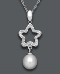 Aim high. Like stars in this sky, this stunning pendant twinkles with the addition of diamond accents and a shimmering cultured freshwater pearl (6-7 mm). Set in sterling silver. Approximate length: 18 inches. Approximate drop: 1 inch. Aim high. Like stars in this sky, this stunning pendant twinkles with the addition of diamond accents and a shimmering cultured freshwater pearl (6-7 mm). Set in sterling silver. Approximate length: 18 inches. Approximate drop: 1 inch.