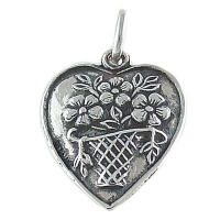 Puffy Flower Basket Heart Vintage Style 925 Sterling Silver Traditional Charm or Pendant Puffy Flower Basket Heart Vintage Style 925 Sterling Silver Traditional Charm or Pendant