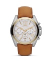 An elegant choice on duty or off. This two-tone watch from MICHAEL Michael Kors boasts a boldly sized face, roman numeral indexes and a handsome leather strap.