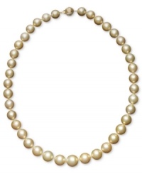 Bring warmth and energy to your look with this sunshine-colored strand. Golden South Sea pearls (10-12-1/2 mm) form a rich, graduated circle around your neck. 14k gold clasp. Approximate length: 18 inches. Bring warmth and energy to your look with this sunshine-colored strand. Golden South Sea pearls (10-12-1/2 mm) form a rich, graduated circle around your neck. 14k gold clasp. Approximate length: 18 inches.