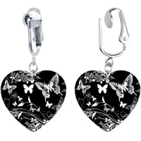 Handcrafted Heart BW Flight of the Butterfly Clip On Earrings