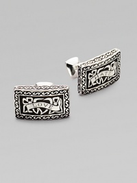 The classic struggle between love and hate, depicted in handsomely engraved sterling silver. T back 1 square Imported The classic struggle between love and hate, depicted in handsomely engraved sterling silver. T back 1 square Imported