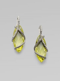 From the Cable Wrap Collection. Beautiful marquis shaped citrine stones wrapped by dazzling diamonds and cables. Diamonds, .28 tcw Citrine Sterling silver Drop, about 1 Diamond accented ear wire Imported From the Cable Wrap Collection. Beautiful marquis shaped citrine stones wrapped by dazzling diamonds and cables. Diamonds, .28 tcw Citrine Sterling silver Drop, about 1 Diamond accented ear wire Imported