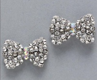 Large 3/4 Wide BLING Bow Stud Earrings with Sparkling Clear Austrian Crystals - Silver Rhodium Plated Large 3/4 Wide BLING Bow Stud Earrings with Sparkling Clear Austrian Crystals - Silver Rhodium Plated
