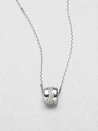From the Fusion Collection. An artful ring-shaped pendant of 18k white gold with a wavy band of brilliant-cut pavé diamonds down the center, on a matching gold chain.Diamonds, .22 tcw18k white gold Chain length, about 17¾Pendant diameter, about ¼Lobster claspImported From the Fusion Collection. An artful ring-shaped pendant of 18k white gold with a wavy band of brilliant-cut pavé diamonds down the center, on a matching gold chain.Diamonds, .22 tcw18k white gold Chain length, about 17¾Pendant diameter, about ¼Lobster claspImported