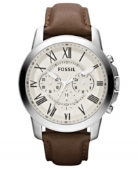 A classic brown leather watch detailed with Roman numerals from Fossil's Grant collection. A classic brown leather watch detailed with Roman numerals from Fossil's Grant collection.