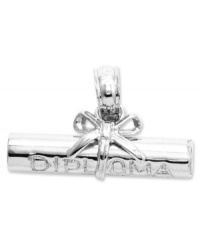 The perfect reward for all the hard work and effort. This special charm features a rolled up diploma and ribbon in 14k white gold. Chain not included. Approximate length: 2/5 inch. Approximate width: 7/10 inch. The perfect reward for all the hard work and effort. This special charm features a rolled up diploma and ribbon in 14k white gold. Chain not included. Approximate length: 2/5 inch. Approximate width: 7/10 inch.