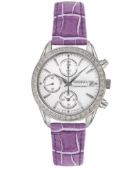 A burst of vibrant color adds extra glitz to this shimmering timepiece from Seiko. A burst of vibrant color adds extra glitz to this shimmering timepiece from Seiko.