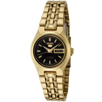 Seiko Women's SYMA06K Seiko 5 Automatic Black Dial Gold-Tone Stainless Steel Watch Seiko Women's SYMA06K Seiko 5 Automatic Black Dial Gold-Tone Stainless Steel Watch